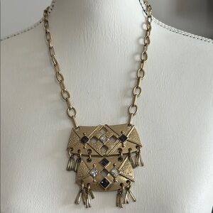 Designer Dylan Gray Gold Geometric Statement Necklace Black and Clear Stones